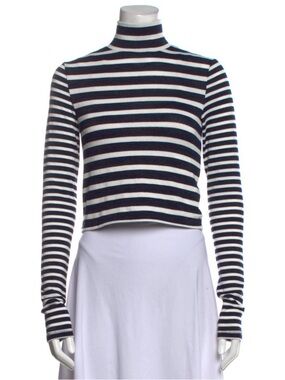 rag & bone The Knit Stripe Cropped Jersey Turtleneck Top